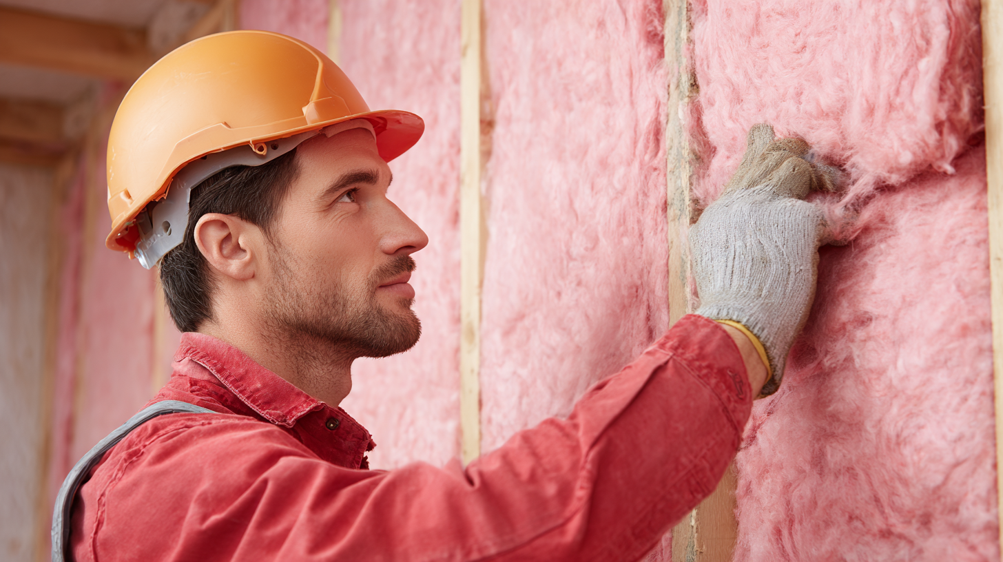 Worker installing insulation
